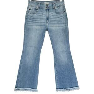 KanCan Light Wash High-Rise Flare Jeans with Frayed Hem